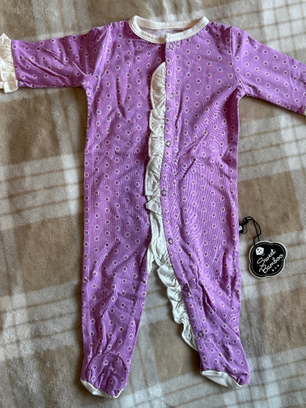 Sweet Bamboo Purple Dots Newborn Ruffle Footie